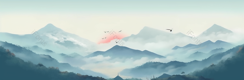 日落中国风水墨山水画背景图,插画/手绘图,插画/手绘图库,插画/手绘图下载,插画/手绘